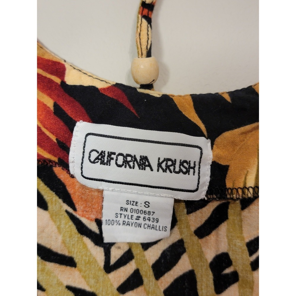 Vtg 90s‎ California Krush Size L Button Front Maxi Dress Tropical Bead Accent